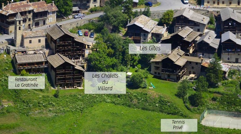 dispositions des gites et de l'hôtel emplacements des gites